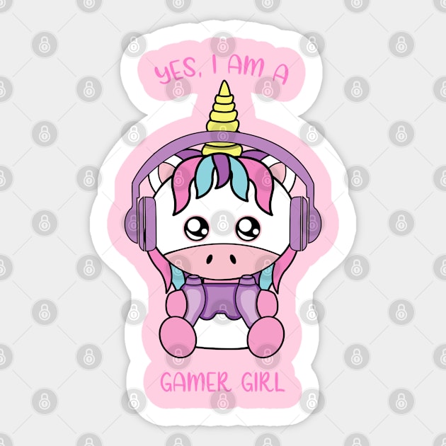 Yes i am a gamer girl, cute unicorn Sticker by JS ARTE